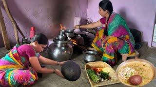 Village Style Kivuchidha Sambar Recipe|Village Woman Doing Ragi cutting|Family Traditional Life