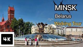 Walking Minsk Streets, Belarus - 4K tour with City Sounds