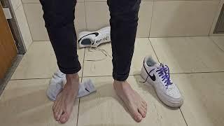 Sweaty Nike AF 1 Sneakers, Socks and Feet + barefoot (SHOEPLAY )