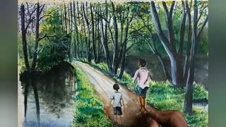 water color painting. village scene. water color demonstration by bijoy.