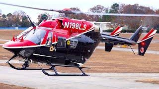 BK117 C-1 Helicopter up close action:Landing, startup, and takeoff