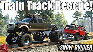 SnowRunner: MONSTER F350 POWERSTROKE Rescues STRANDED Jeep Gladiator!!