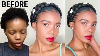 EASY HALO BRAID ON SHORT 4C NATURAL HAIR USING BRAIDING HAIR |BEGINNER FRIENDLY