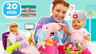 Puppen Spiele für Kinder. Peppa, Irene und Baby Born. Spielzeug Video als Kompilation