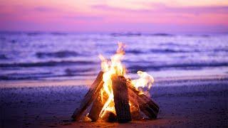 Relaxing Crackling Fire with Beautiful Piano Music and Background Wave Sounds