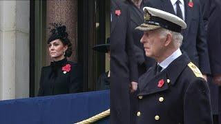 Kate looks on as King Charles III lays wreath during UK Remembrance Sunday ceremony | AFP