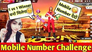 Random Cute Girl "Mobile Number Challenge" || FreeFire Random Girl Mobile No. Challenge Custom Room