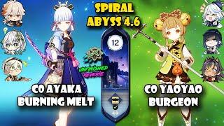 C0 Ayaka Burning Melt and C0 Yaoyao Burgeon | Spiral Abyss 4.6 Floor 12 | Genshin Impact