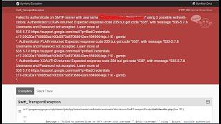 Failed to authenticate on SMTP server Username and Password not accepted