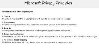 SC 900  — Microsoft Privacy Principles