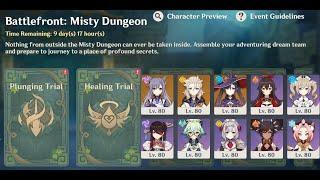 Battlefront: Misty Dungeon Event - Day 1 - Plunging + Healing Trials [Genshin Impact][1.5 Event]
