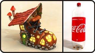 DIY Boot Fairy House Lamp Using a Coke Plastic Bottle