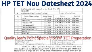 HP TET NOV 2024 TGT JBT TET Exam datesheet Announced | HP TET TGT JBT Nov 2024 exam datesheet