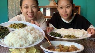 Local Kukhura Ko Jhol , Saag and Rice Mukbang