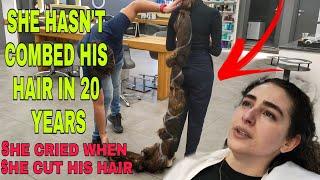 VERY VERY LONG !! Girl cries during an extreme long to short haircut