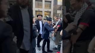 Chabad ENTER Pro Palestine PROTEST to wrap Tefillin on a Jewish Man. #chabad