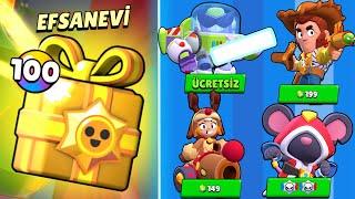 100 EFSANEVİ HEDİYE KUTUSU AÇILIMI ÜCRETSİZ BRAWLİDAYS ÖDÜLLERİ VE YENİ KOSTÜMLER !! BRAWL STARS