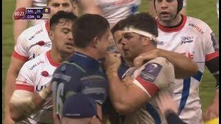 Referee Mathieu Raynal attempts to control rapidly degrading game. [Sale vs Connacht '19]