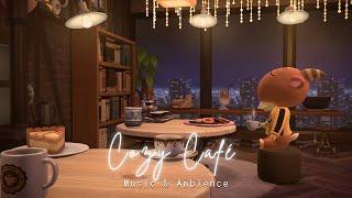  Cozy Café ambience w/ Piano Jazz music | Chatters + Fire crackles ️