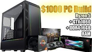 $1000 AMD Ryzen 5 3600 + Geforce GTX 1060 6gb SSC Gaming PC Build For 2019
