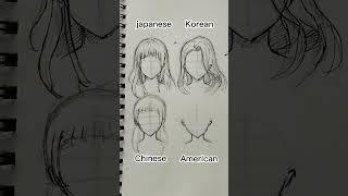 Japan vs Korean vs China vs America hairstyle #youtubeshorts #art #drawing #trending