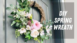 How to make a SPRING GRAPEVINE WREATH with faux florals/ Step by step wreath making tutorial