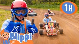 Blippi's Go Kart Race | Blippi | Wheels on the BUS Songs! | Nursery Rhymes for Kids