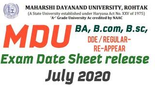 MDU University Exam Date Sheet Released 2020 July