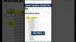 How to Auto update the serial numbers in Excel Sheet