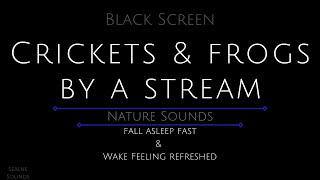 Black Screen 10 Hours - Crickets and Frogs by a Stream - Cricket Sounds - Frog Sounds - Water Sounds