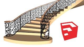 How To Make Curved Stair Railing In SketchUp - TutorialsUp