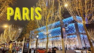 [4k]  Champs-Élysées & Avenue Montaigne Christmas Walk | Paris Night Tour 2024 | Walk in Paris