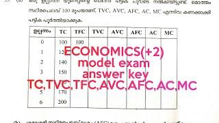 Plus two economics model exam answer key   TC, TVC, TFC, AVC, AFC, AC, MC