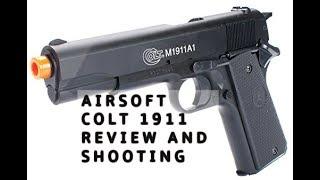 Colt M1911A1 spring Airsoft pistol Review and Shooting