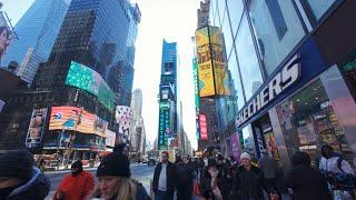 New York City Time Square 4K virtual walking tour winter 2025 asmr city sounds