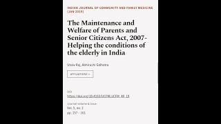 The Maintenance and Welfare of Parents and Senior Citizens Act, 2007- Helping the con... | RTCL.TV