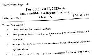 Class-9 Artificial Intelligence (AI) / PT-2 Half Yearly Exam Question Paper /CBSE KVS Periodic Test