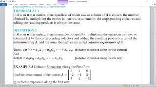 27 how to calculate Determinant of matrices by cofactor expansion