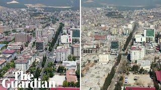 Drone shows destruction in Turkish city before and after quake
