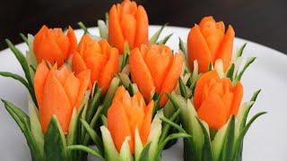 Carrot Show | Vegetable Carving Garnish | Carrot Tulips | Tulips Flower