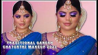 TRADITIONAL GANESH CHATURTHI LOOK 2021| COLOURFUL INDIAN FESTIVAL MAKEUP TUTORIAL