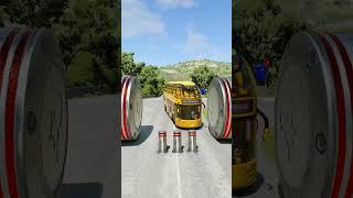 Mix Colour Buses & Cement Truck vs Bollard crash #shorts #beamngdrive #bus #gaming #viral #trending