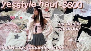 $600 HUGE YESSTYLE try-on haul (30+ items) trendy, aesthetic clothes *balletcore, coquette, acubi*