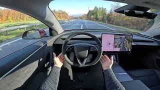 Drive Tesla Model 3 Highland on Autopilot + Lane Change Assist