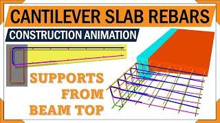 Cantilever Slab rebars | Cantilever solid slab reinforcement details | construction animation