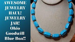 AWESOME JEWELRY HAUL! JEWELRY JAR! Ohio Goodwill Blue Box!!