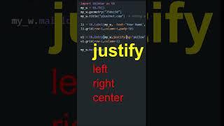 Tkinter Entry widget to align the text in right, center or left direction by using justify attribute