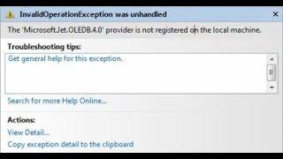 Microsoft.Jet.OLEDB.4.0 | Provider is not registered | local machine | itechsoftwareacademy