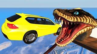 COCHES VS SERPIENTE GIGANTE BEAMNG DRIVE !!