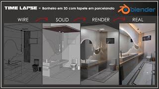 Time Lapse - Projeto de Banheiro em 3D com obra finalizada  - Blender Arquitetura